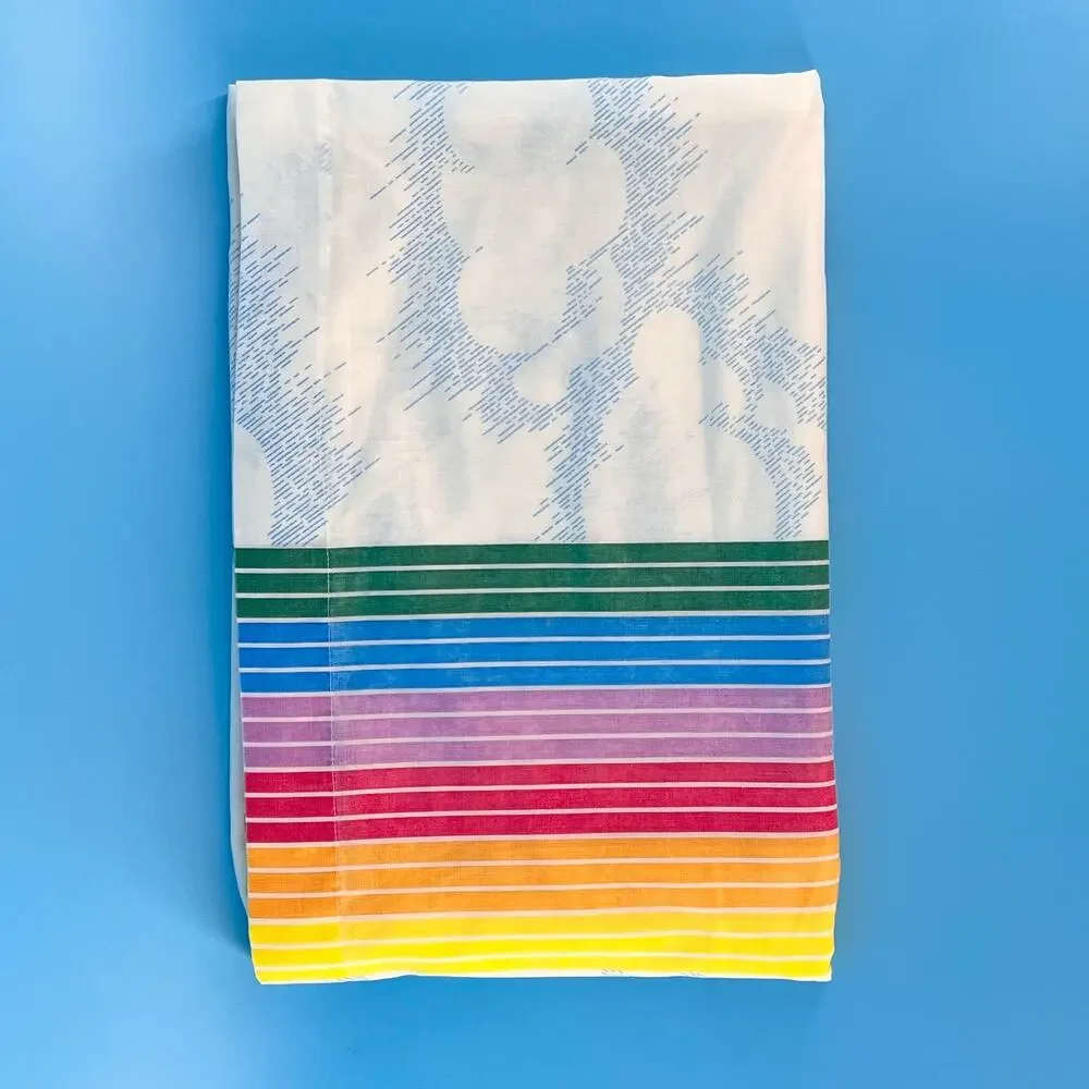 Vintage 80s Rainbow Cloud Twin Flat Sheet Pacific Canadian Sunset 1980s